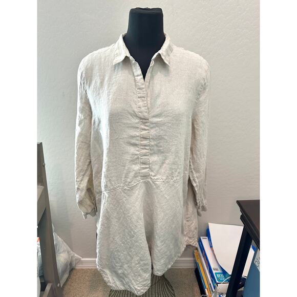 J.JILL | Love Linen Beige Lagenlook Minimalist Asymmetrical Hem Blouse | XL - Picture 2 of 8